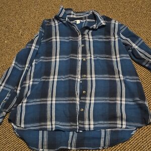 Sonoma Blue And Grey Plaid Ribbed Flannel Button-down Shirt